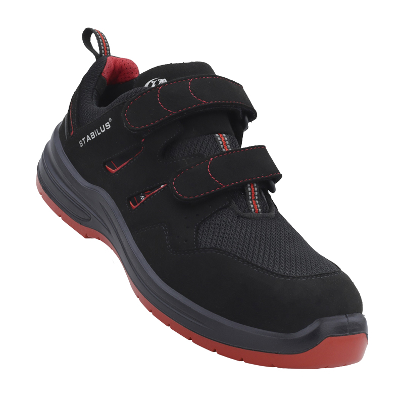 Stabilus Cody Air Red ESD S1PL Sicherheitssandalen metallfrei 7412, schwarz-rot, mit Klettverschluss und atmungsaktivem Mesh