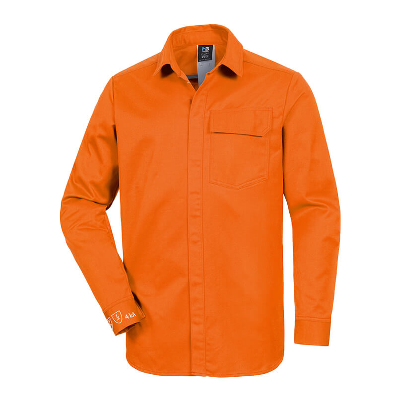 HB Protective Wear ArcSelect MultiNorm Hemd 4 kA | APC1, oranges Schutzhemd mit langen Ärmeln und Brusttasche