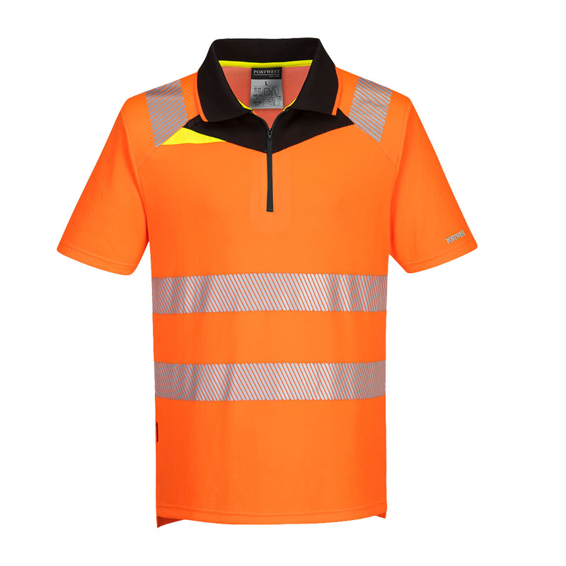 PortWest DX412 Warnschutz Polo Shirt kurzarm mit Reißverschluss