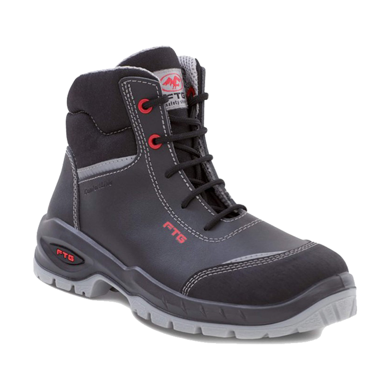 FTG Legend S3 Sicherheitstiefel metallfrei, hoher schwarzer Arbeitsstiefel aus glattem Vollrindleder mit gepolstertem Schaftrand und robuster Sohle