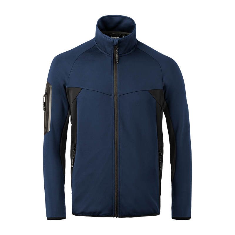 Frontansicht der Kübler Athletiq 1346 Stretch Jacke in Marine-Schwarz mit körperbetontem Schnitt, Stehkragen, Reißverschluss und praktischen Taschen