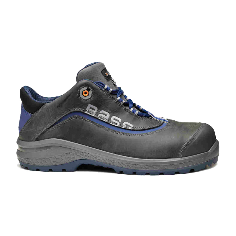 Seitenansicht der BASE Be-Joy S3S Sicherheitsschuhe B0874 metallfrei, grau-blau, aus wasserdichtem gewachstem Leder