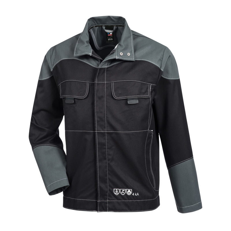 HB MODarc MultiNorm Blouson 4 kA | APC1 von HB Protective Wear, schwarz-graue Schutzjacke mit Brusttaschen und Stehkragen