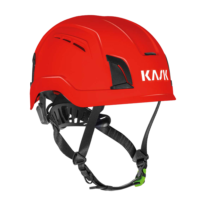 Roter Kask KASK ZENITH-X PL Kletterhelm nach EN 12492 mit Belüftung, Kinnriemen und Verstellsystem in Seitenansicht