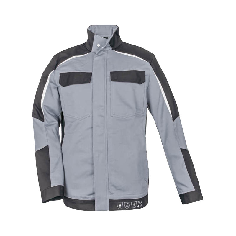 HB ArcSelect MultiNorm Jacke 4 kA + 7 kA APC2 von HB Protective Wear, graue Schutzjacke mit schwarzen Einsätzen und Stehkragen