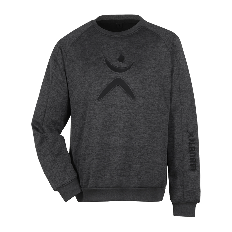 Planam Sweater Sweat-Shirt mit 3D Print, anthrazit meliert, langärmliger Pullover mit Rundhalsausschnitt und Logo-Print vorne