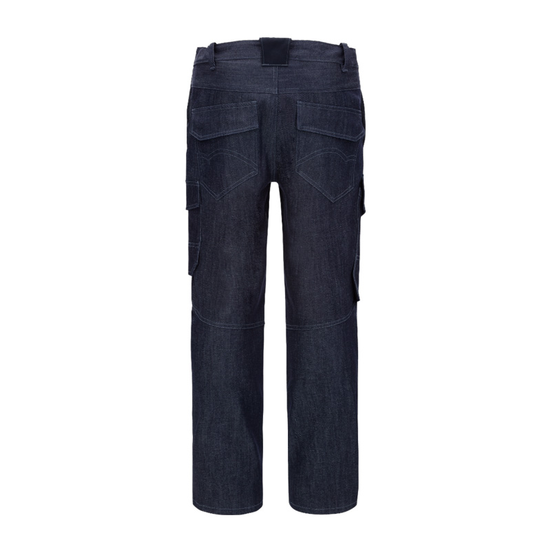 Rückansicht der HB ComFlex Aramid Schweißer Stretch Hose Klasse 2 von HB Protective Wear in dunklem Denim-Look mit Gesäß- und Beintaschen