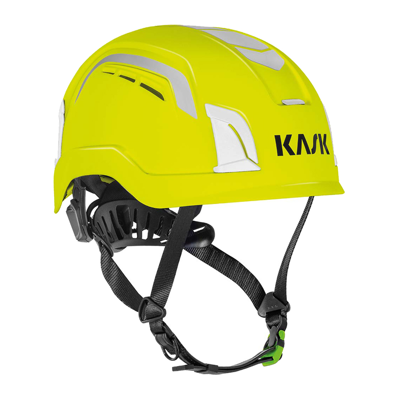 Kask ZENITH-X AIR HI VIZ Industriehelm EN 397, leuchtgelber Sicherheitshelm mit Belüftungsöffnungen, Reflexelementen und Kinnriemen