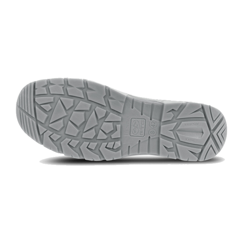 Unteransicht der grauen Profilsohle des FTG Star S3 ESD Sicherheitsstiefels metallfrei aus der Gemini Line mit rutschhemmendem Sohlenprofil