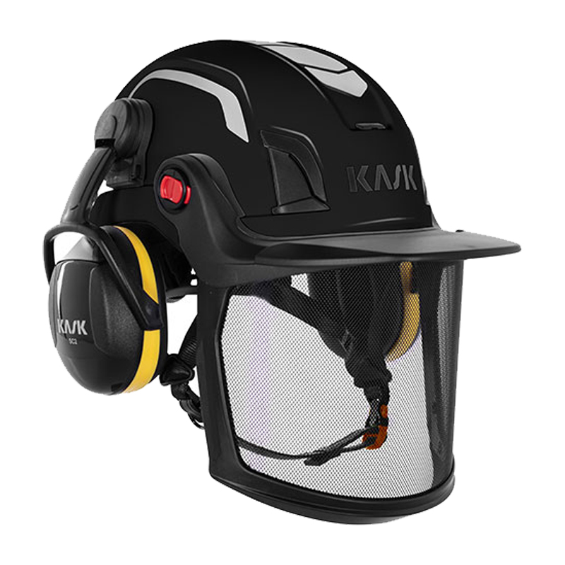 Kask ZENITH-X COMBO Industriehelm EN 397 + EN 50365 in Schwarz mit Visiergitter und Kapselgehörschutz für Arbeitsschutz und Forsteinsatz