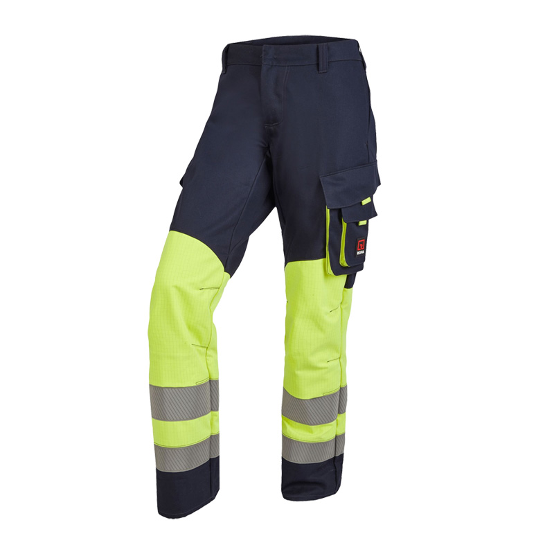 Rofa Multi-Light HI-VIS I 2535 MultiNorm Hose 4 kA + 7 kA | APC2, marineblau mit Hi-Vis gelben Beinpartien, Reflexstreifen und Seitentaschen