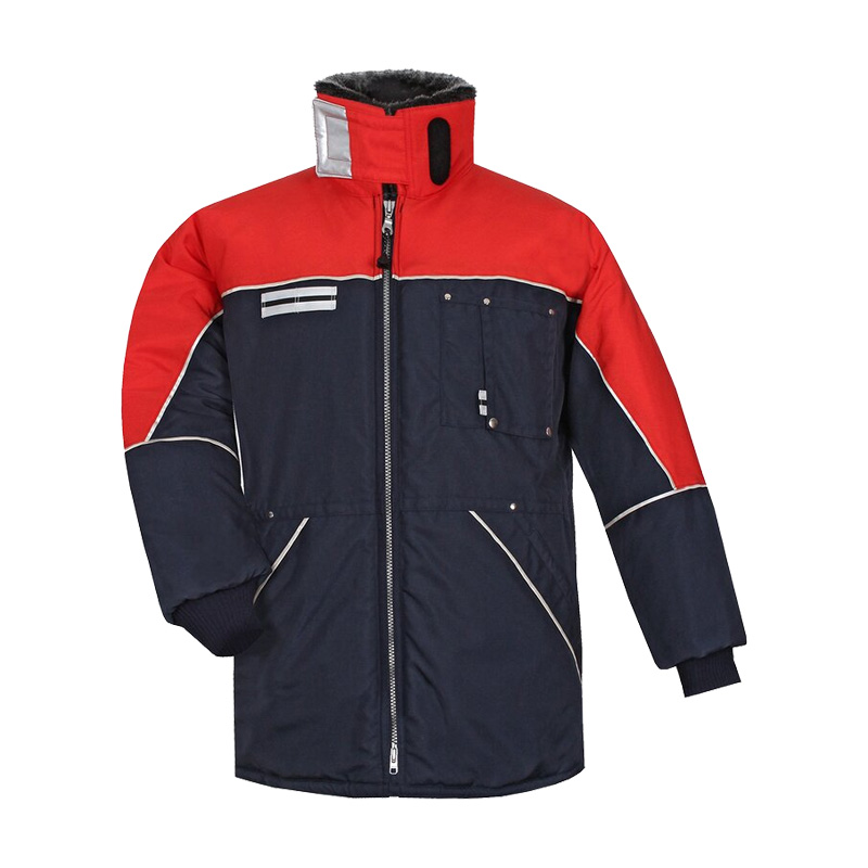 TEMPEX COMFORT Kühlhaus Jacke von HB Protective Wear in Rot und Marine, robuste Kälteschutzjacke für Kühlhaus und gekühlte Arbeitsbereiche von 0–10 °C mit Reflexdetails, Frontreißverschluss und Taschen