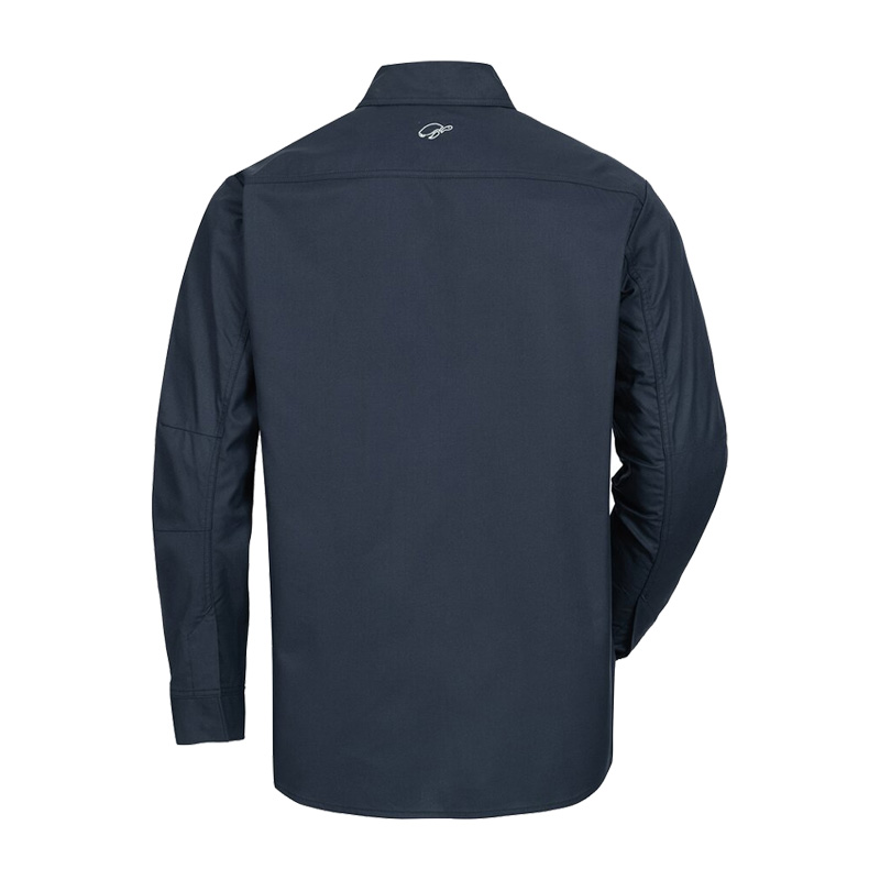 Rückansicht des HB PROtection MultiNorm Hemds GREEN TURTLE 4 kA | APC1 von HB Protective Wear in Dunkelblau mit langem Arm und Stehkragen