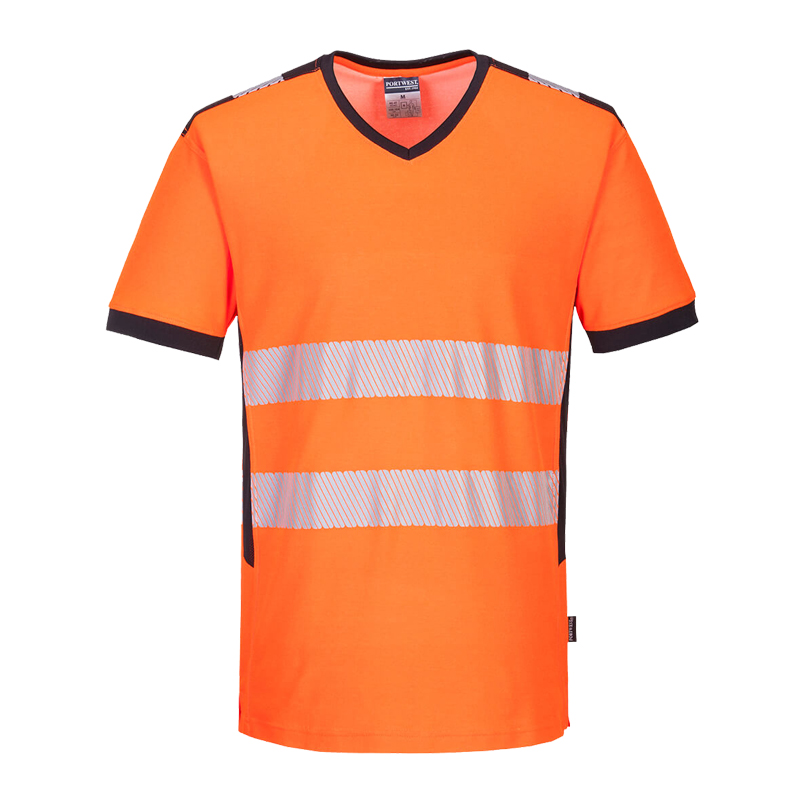 PortWest PW310 Warnschutz T-Shirt mit V Ausschnitt Klasse 2