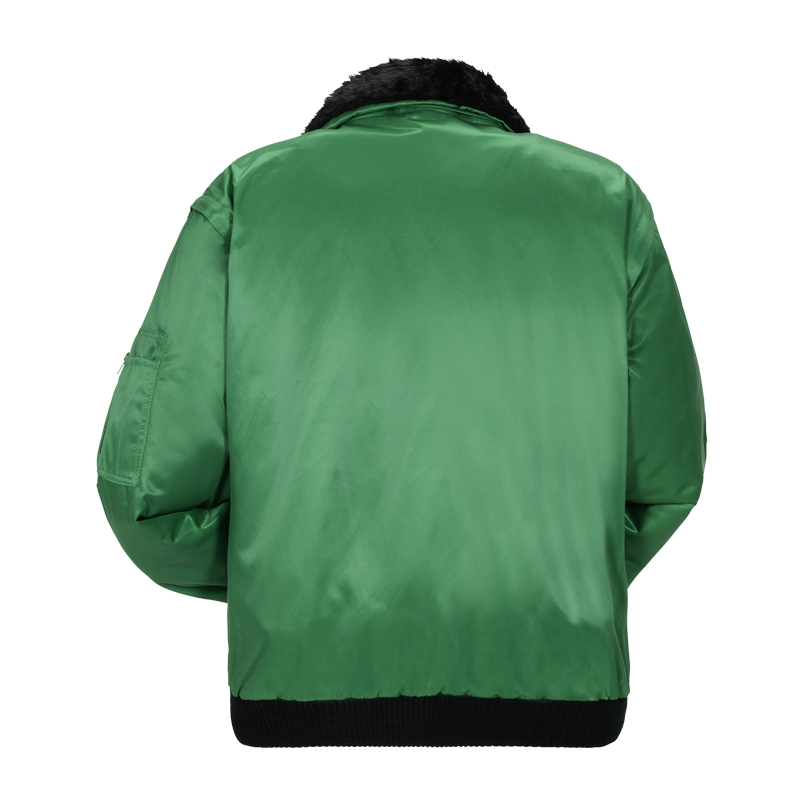 Rückansicht der Planam Gletscher Comfort Jacke 3 in 1 nach EN 342 in Grün mit schwarzem Kragen und Bund