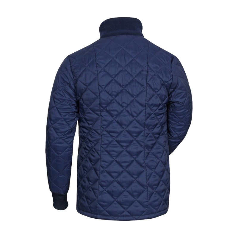 Rückansicht der TEMPEX THERMO Damen Jacke von HB Protective Wear in Marine, gesteppte Thermojacke mit hohem Fleece-Kragen für warme, komfortable Wintertage