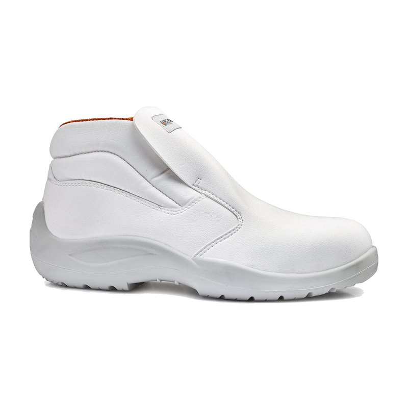 Weißer BASE Argo Hygiene S2 Sicherheitsstiefel B0510, wasserabweisender Hygienestiefel mit Stahlkappe für Food-, Hygiene- und Produktionsbereiche, in Seitenansicht