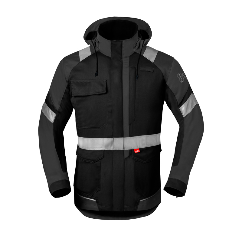 HaVeP 5Safety Image+ 50286 MultiNorm Parka | APC2 von HaVeP, schwarzer Schutzparka in Schwarz-Grau mit Kapuze, Brusttasche und Reflexstreifen