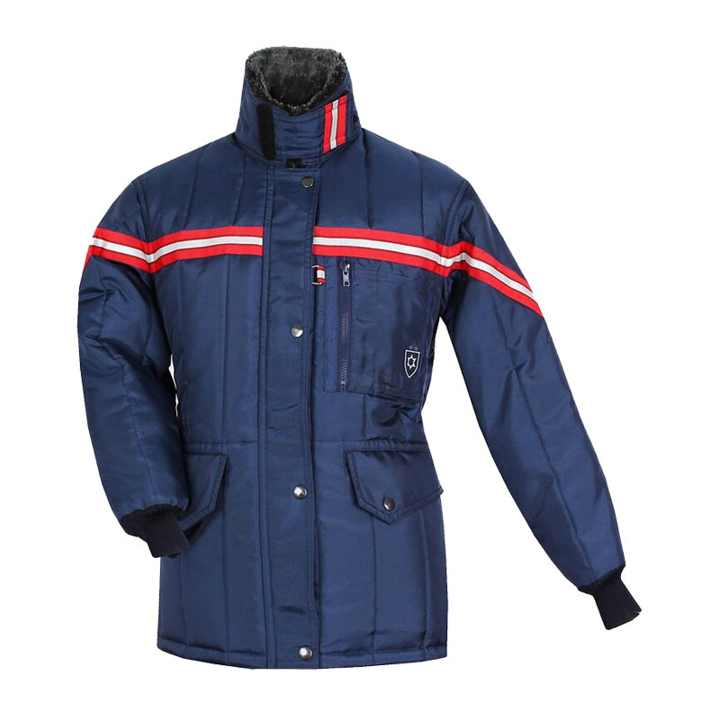 TEMPEX CLASSIC Damen Kühlhaus Jacke von HB Protective Wear in Navy mit roten Streifen, 3-lagig, wasserabweisend, für Kühlräume von 0–10 °C