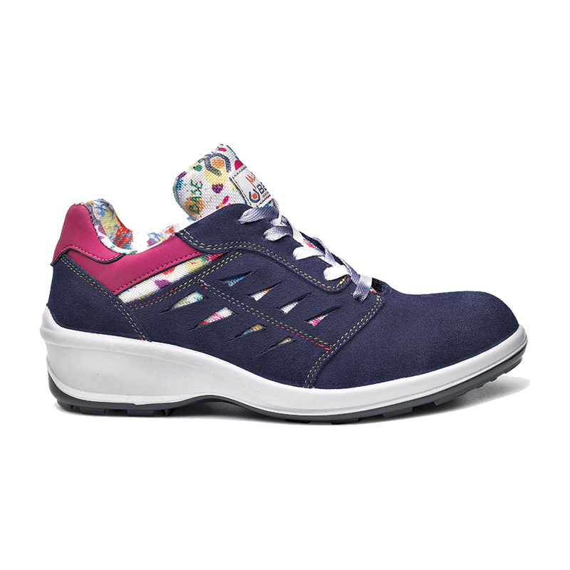 BASE Kate S3L Damen Sicherheitsschuh mit Absatz B0323 von BASE, blau-pink mit weißer Sohle und Schnürung, robuste Arbeitschuhe mit hohem Tragekomfort