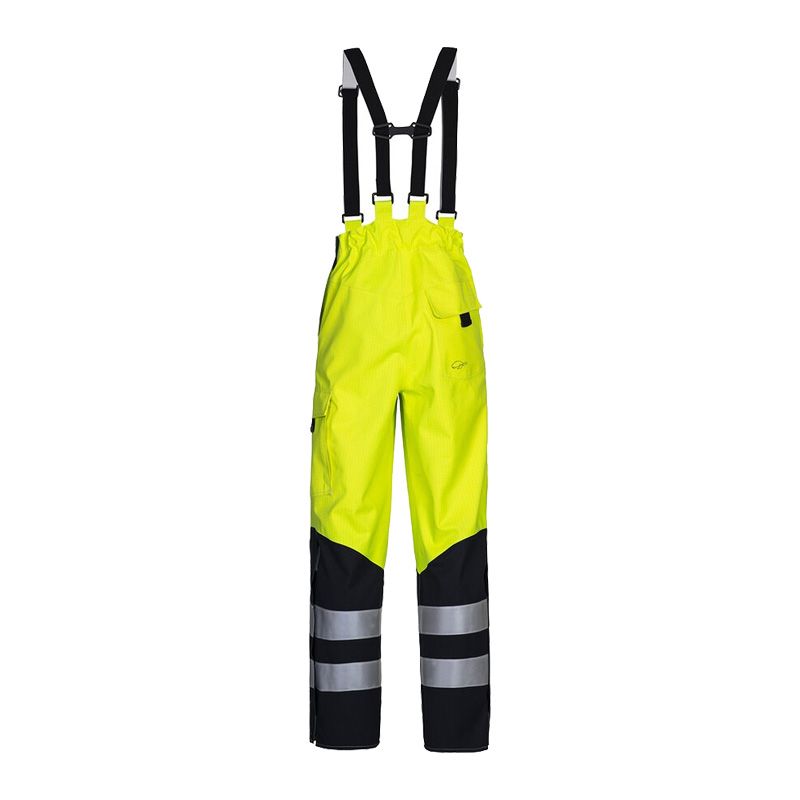 HB Protective Wear MODarc & vis MultiNorm Warnschutz Trägerhose 4 kA APC1, gelb-schwarz, mit Hosenträgern und Reflexstreifen, für Schutz bei Hitze und Störlichtbogen