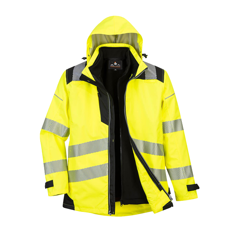 PortWest PW365 gefütterte 3 in 1 Warnschutz Wetterschutz Jacke multifunktional