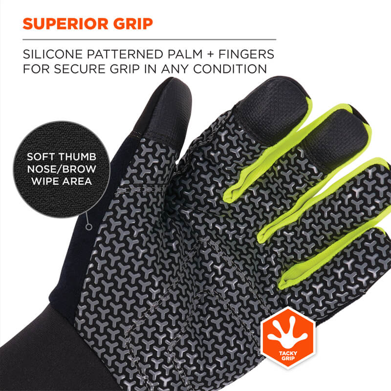Ergodyne ProFlex 850 Kälteschutz-Handschuhe mit Silikonmuster auf Handfläche und Fingern für sicheren Griff in Kühl- und Gefrierhäusern, touchscreenfähig