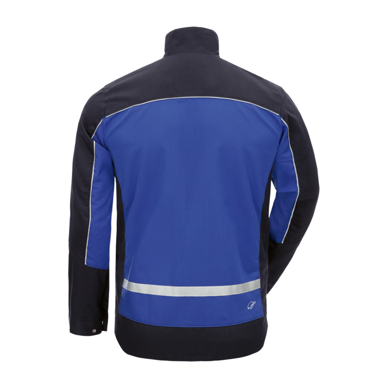 Rückansicht des HB InoTec Nomex MultiNorm Blouson 4 kA | APC1 von HB Protective Wear in Blau-Schwarz, leichter Multinorm-Schutzblouson mit Reflexstreifen