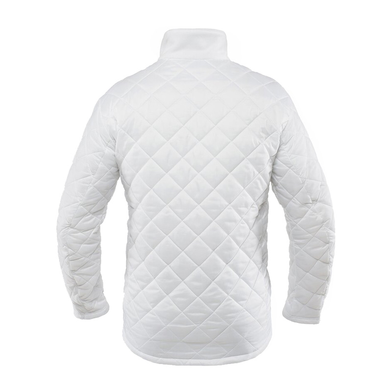 Rückansicht der weißen TEMPEX THERMO HYGIENE ErgoPlus Jacke von HB Protective Wear, gesteppte Thermo-Hygienejacke für kalte Arbeitsumgebungen mit ergonomischem Schnitt