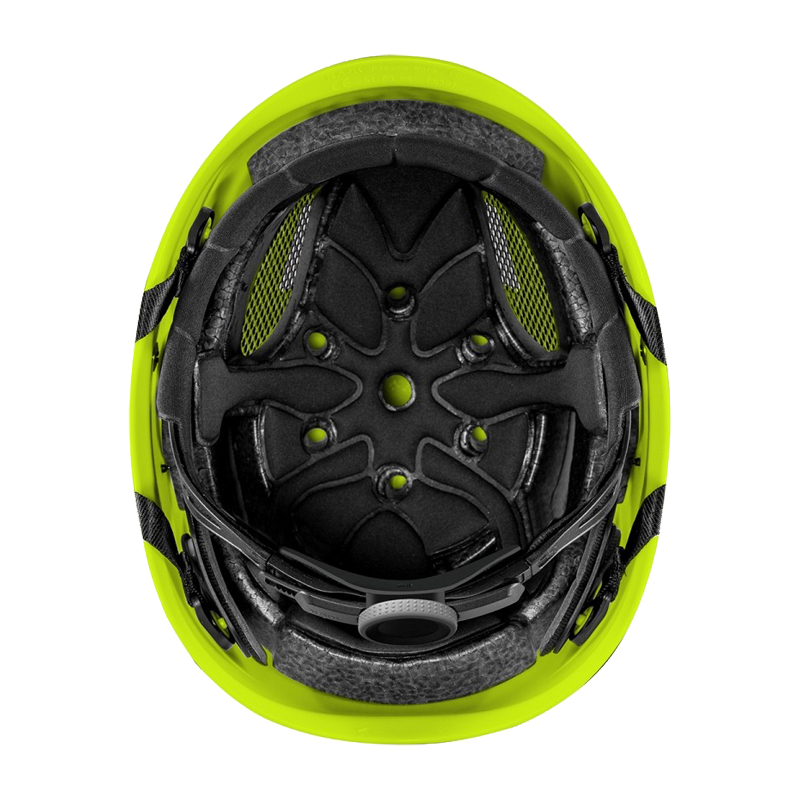 Innenansicht des Kask SUPERPLASMA AQ HI VIZ Industriehelms EN 397 in Hi-Viz Gelb mit Polsterung, Belüftung und Verstellsystem