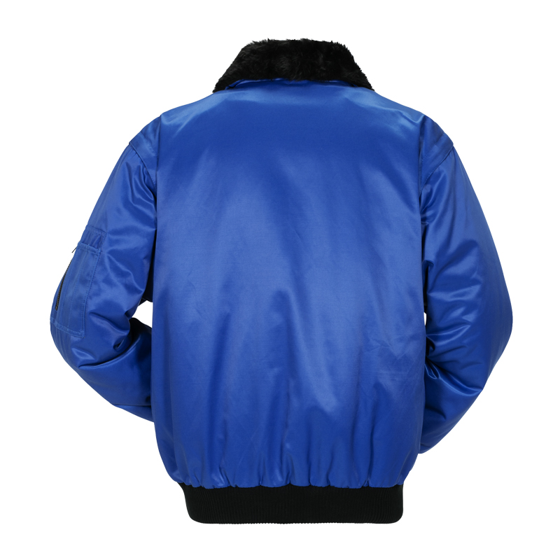 Rückansicht der blauen Planam Gletscher Comfort Jacke 3 in 1 nach EN 342 mit schwarzem Kragen und Bund