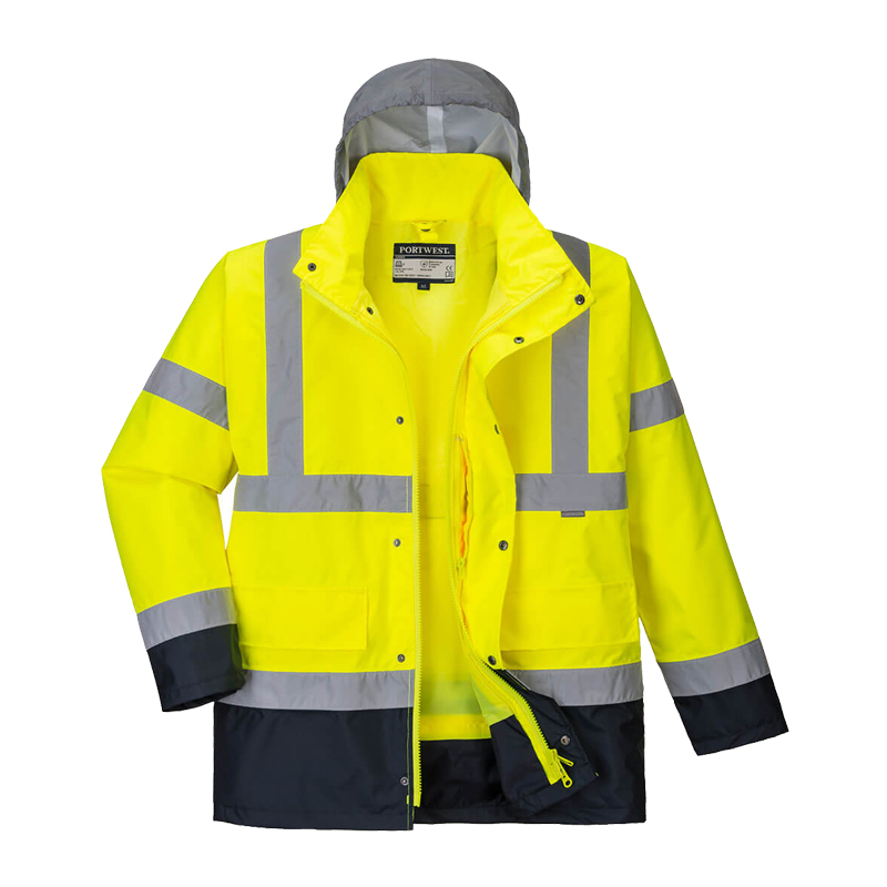 PortWest S471 gefütterte 4 in 1 Kontrast Warnschutz Verkehrsjacke multifunktional