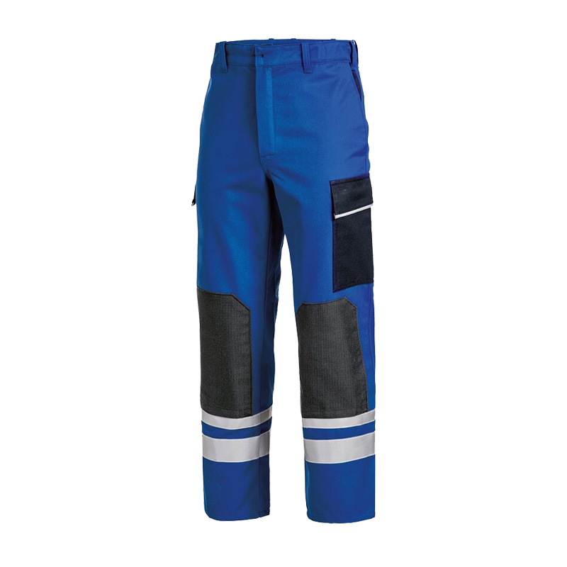 HB Nomex Viskose MultiNorm Hose 4 kA APC1 von HB Protective Wear, blaue Schutzhose mit schwarzen Verstärkungen, Beintasche und Reflexstreifen