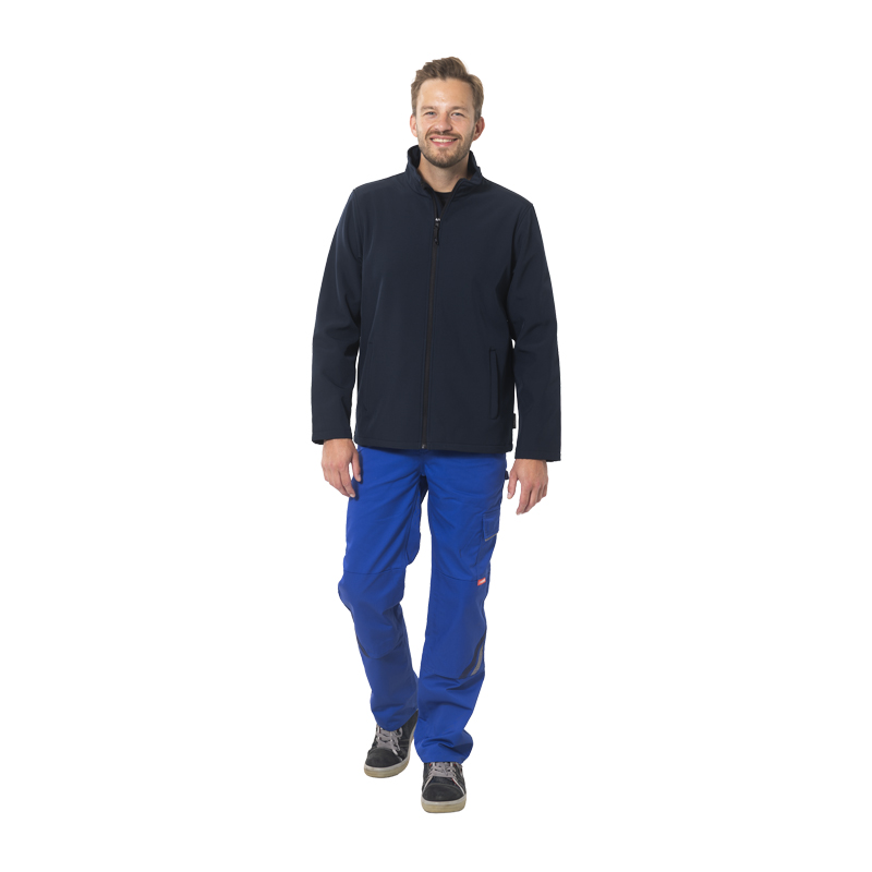 Mann trägt die Planam Alto Jacke mit weichem Innenfleece in Dunkelblau, Frontansicht als funktionale Arbeitsjacke