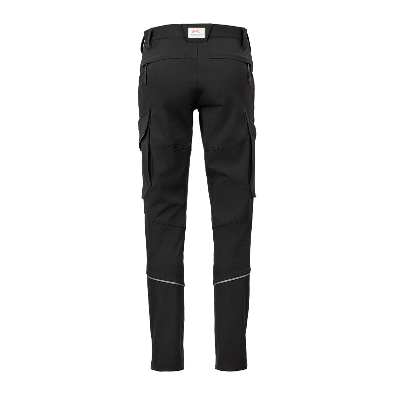 Rückansicht der schwarzen Kübler Athletiq 2343 Stretch Hose mit körperbetontem Schnitt und seitlichen Taschen
