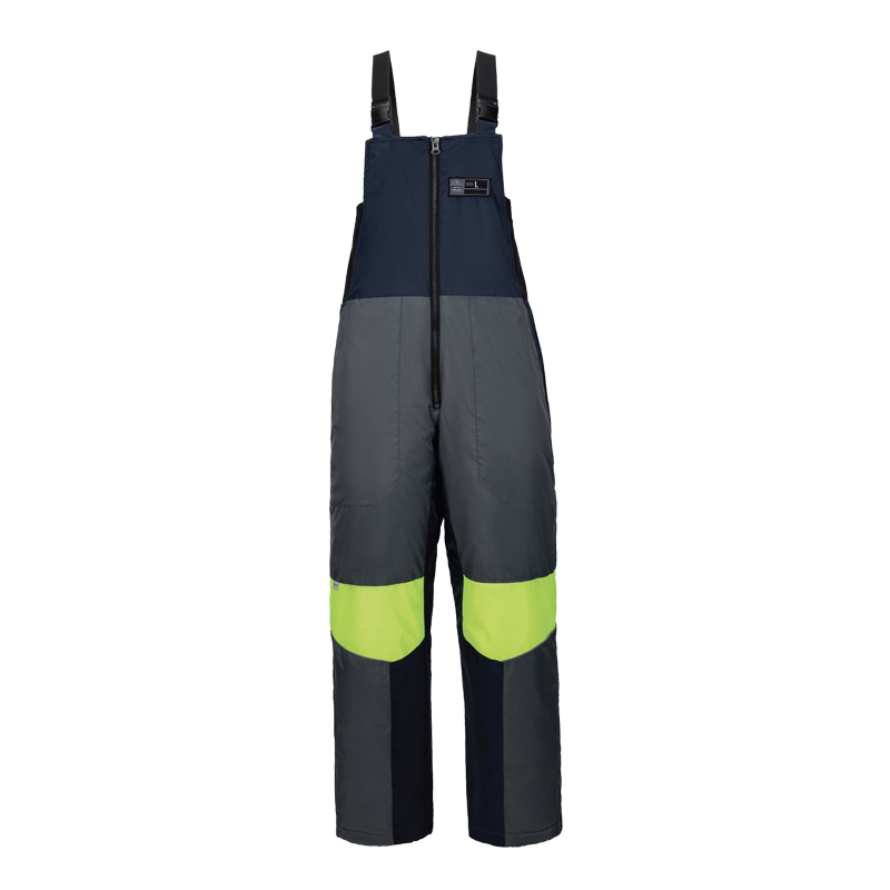 Ergodyne N-FERNO 6477 Gefrierhaus Hose mit Neon als isolierte Kühlhaus-Latzhose in Grau mit schwarzen Trägern und neongelben Einsätzen für Arbeiten in Kühl- und Gefrierumgebungen