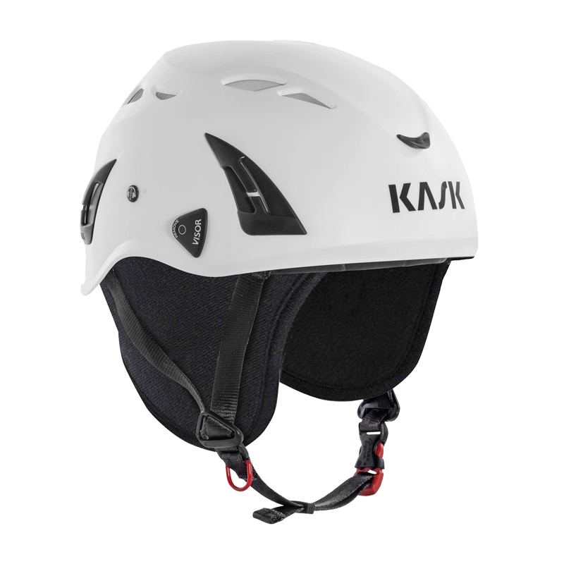 Weiße KASK Helm-Außenschale mit eingesetzter KASK Winterfutter-Haube für Helme, warmes Innenfutter für Industrie-, Kletter- und Berghelme bei Kälte