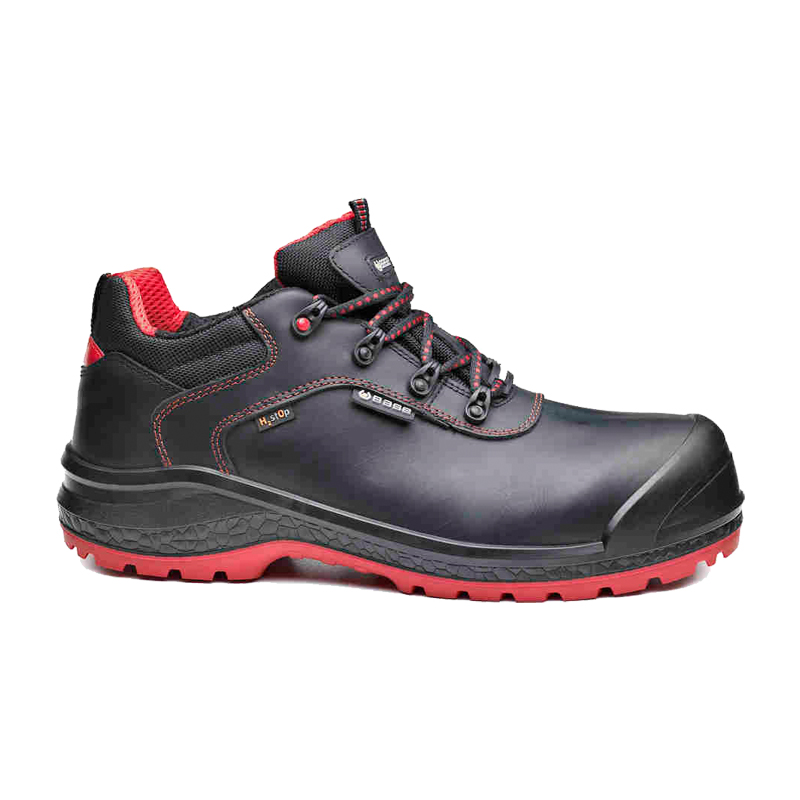 BASE Be-Dry Low S7S Sicherheitsschuhe HRO HI CI WR B0894S metallfrei, wasserdichter Arbeitsschuh aus Leder in Schwarz-Rot, Seitenansicht