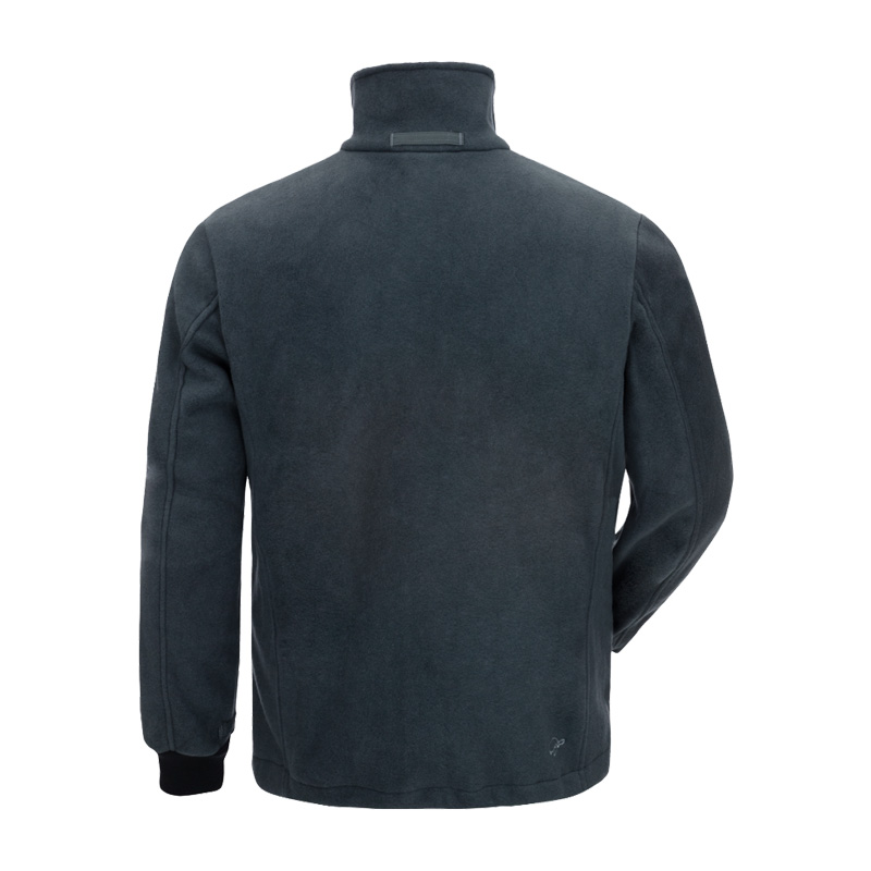 Rückansicht der HB Protective Wear HB MultiPro MultiNorm Fleece Jacke 4 kA | APC1 in Dunkelgrau mit hohem Kragen und langen Ärmeln