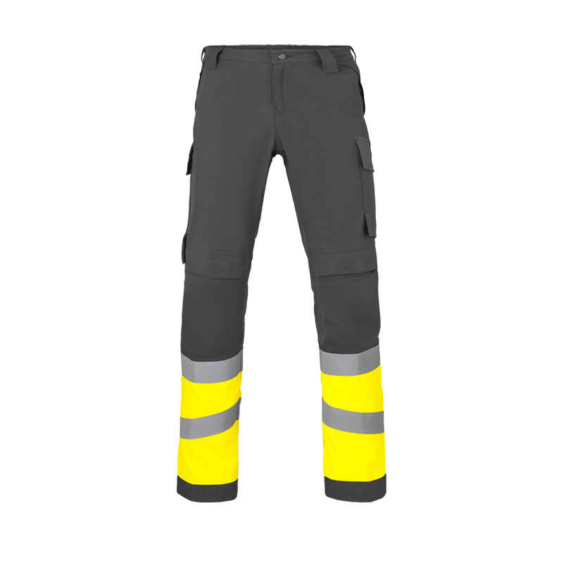 HaVeP Multi Protector+ MultiNorm Warnschutz Hose Klasse 1 APC1, graue Arbeitshose mit gelben Warnschutz-Beinpartien, Reflexstreifen und Seitentaschen