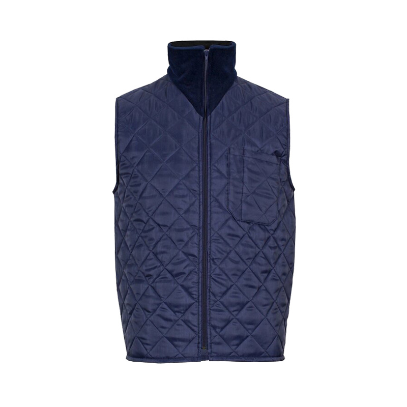 Dunkelblaue TEMPEX THERMO Weste von HB Protective Wear, gesteppte Arbeitsweste mit Reißverschluss, Stehkragen und Brusttasche für zuverlässigen Kälteschutz