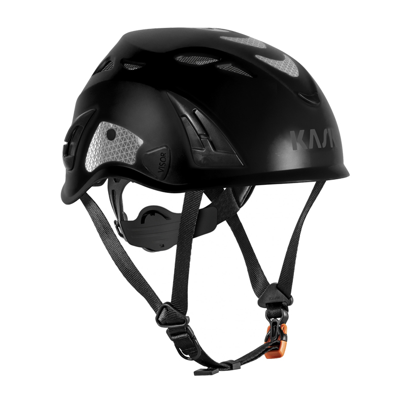 Kask SUPERPLASMA AQ HI VIZ Industriehelm EN 397, schwarzer Schutzhelm mit Belüftungsöffnungen, Reflexelementen und Kinnriemen