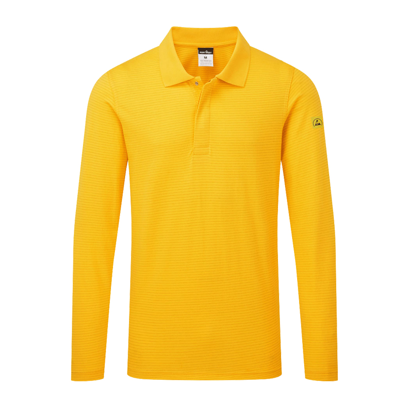 PortWest AS23 Antistatik ESD Polo-Shirt langarm für EPA Bereiche