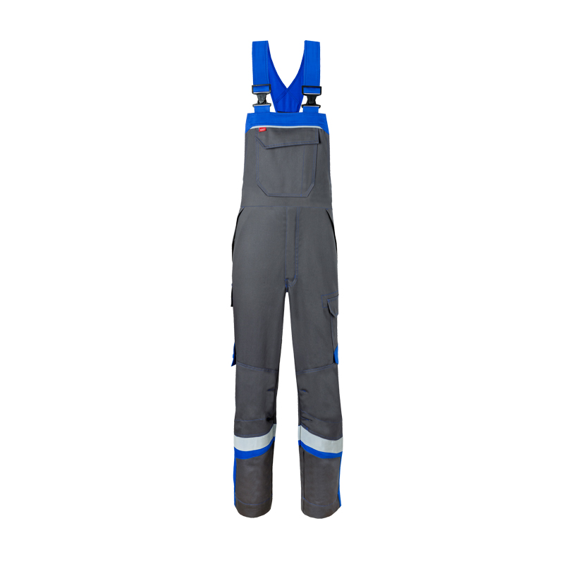 HaVeP 5Safety Image+ 20288 MultiNorm Latzhose | APC1, graue Arbeitslatzhose mit blauen Trägern, Knieverstärkung und Reflexstreifen