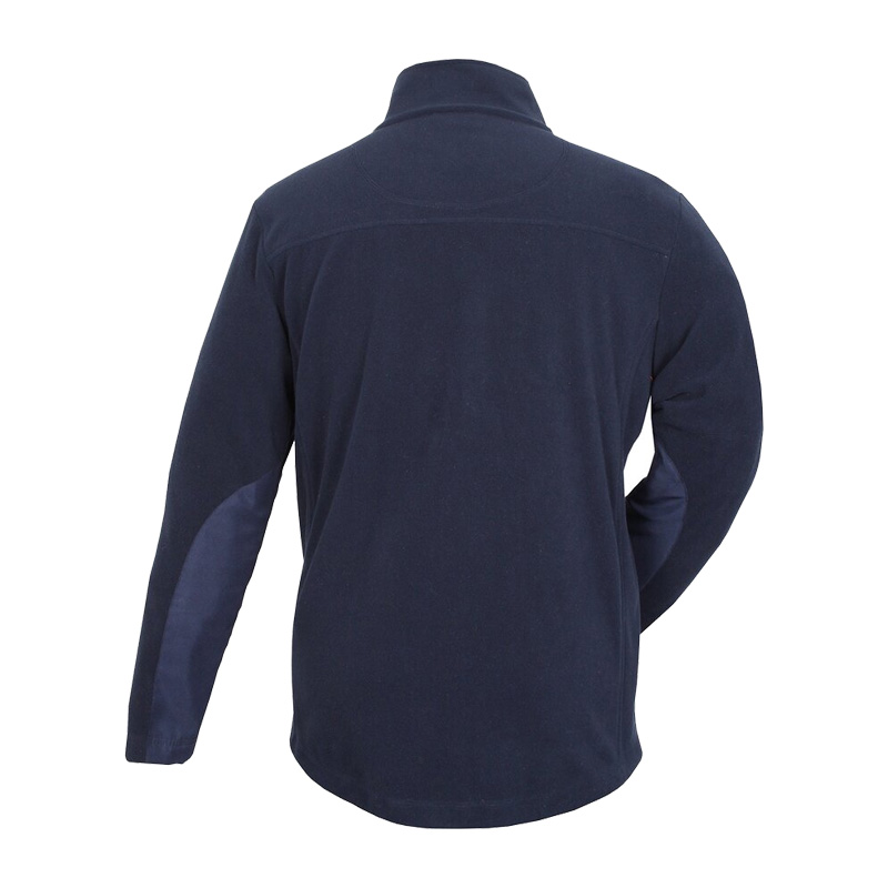 Rückansicht der TEMPEX THERMO Fleecejacke von HB Protective Wear, dunkelblaue Kälteschutzjacke aus Fleece mit hohem Kragen für Arbeit in Kühlhaus und Lager