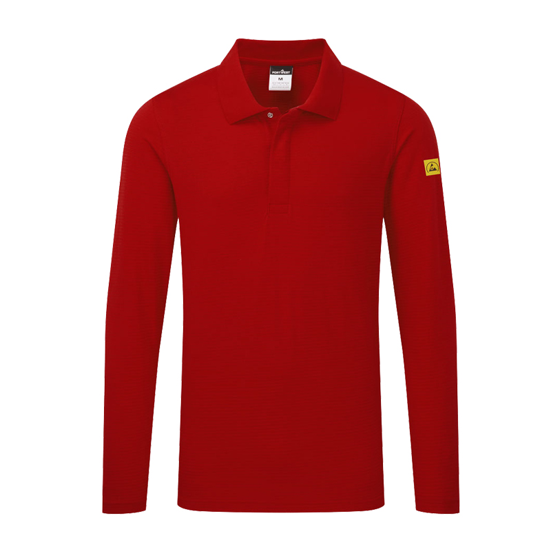 PortWest AS23 Antistatik ESD Polo-Shirt langarm für EPA Bereiche