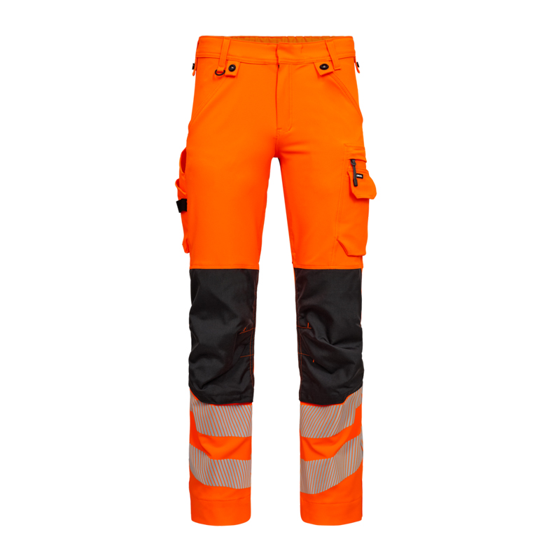 ENGEL Safety Stretch Warnschutz Hose Klasse 2 | 2345-124, orange Arbeitshose mit schwarzen Knieverstärkungen, Seitentaschen und Reflexstreifen