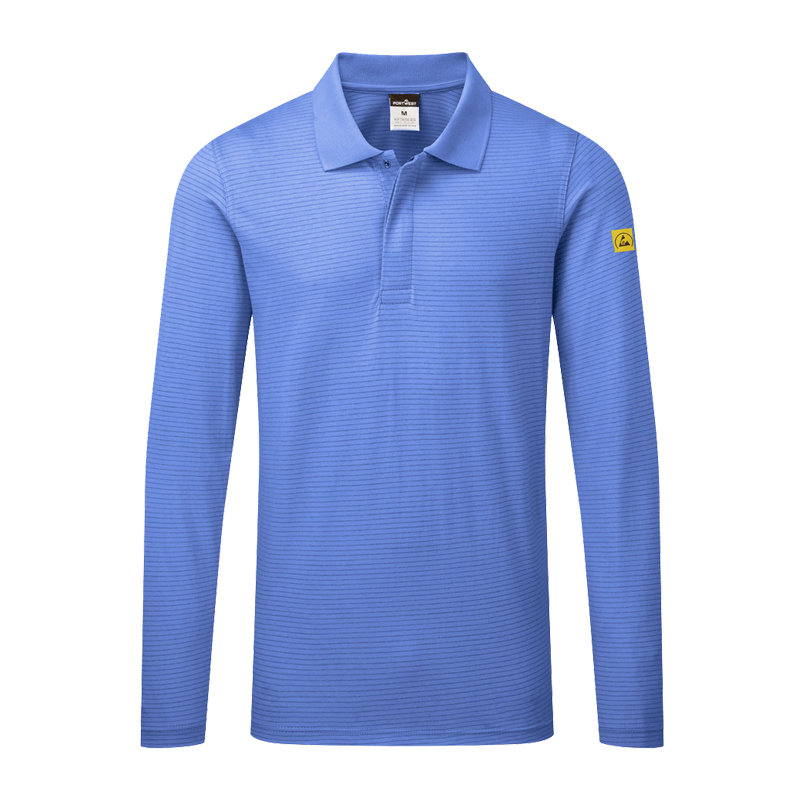 PortWest AS23 Antistatik ESD Polo-Shirt langarm für EPA Bereiche