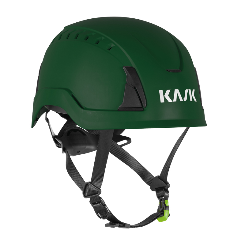 KASK PRIMERO PL Kletterhelm EN 397 + EN 12492 von Kask in Grün mit Kinnriemen, Seitenansicht