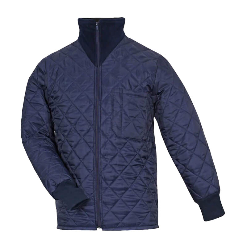 TEMPEX THERMO Jacke von HB Protective Wear, dunkelblaue gesteppte Thermo-Arbeitsjacke mit hohem Kragen und Frontreißverschluss für Kühlhaus, Lager und kalte Arbeitsumgebungen